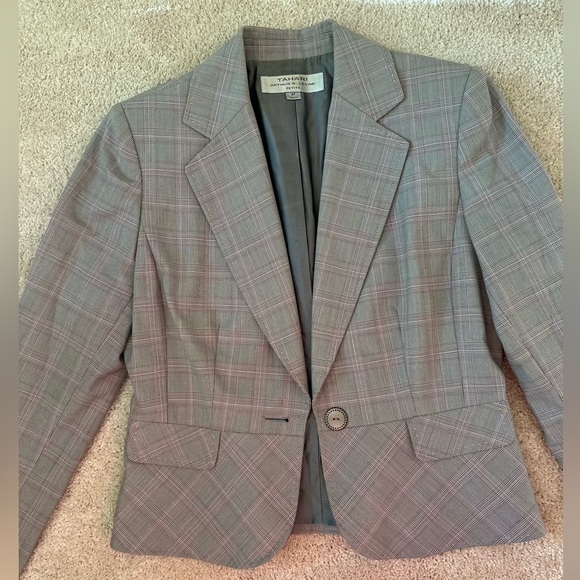 Tahari Arthur S Levine Glen Plaid Jacket Lined Peplum One Button Suit - Picture 3 of 6